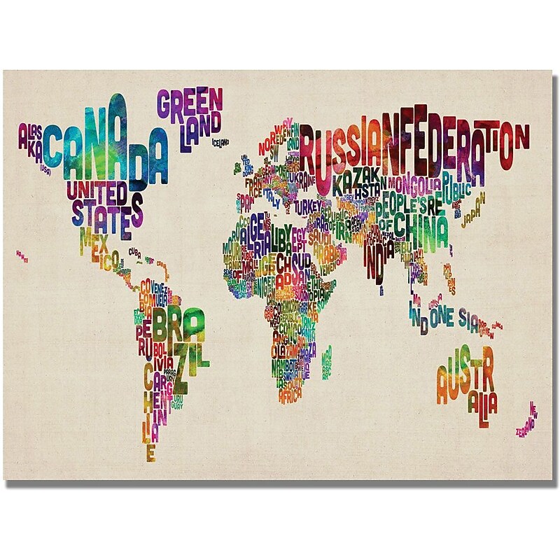 Trademark Global Michael Tompsett "Typography World Map II" Canvas Art, 30" x 47" image 1