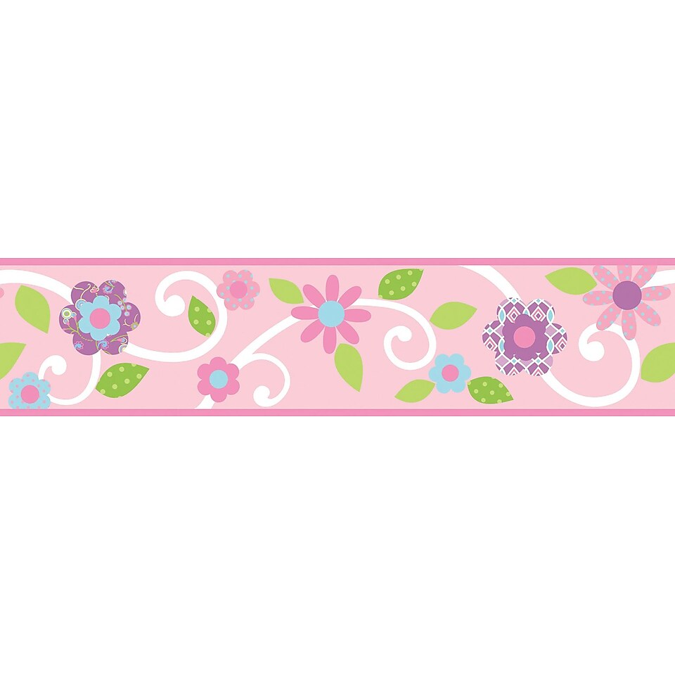 RoomMates Dena Floral Scroll Peel and Stick Border, Pink, 180 L x 4 1/2 H