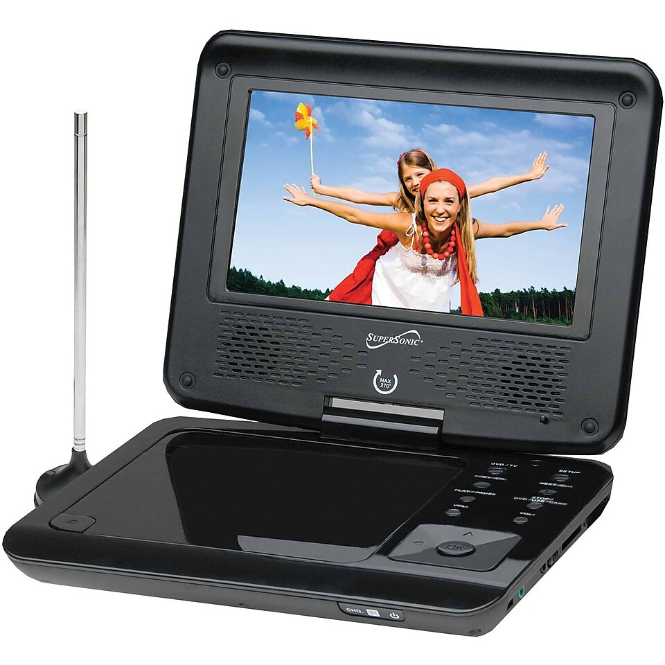 Supersonic SC 257 Portable DVD Player With Digital TV Tuner USB, SD Card Slot and Swivel Display