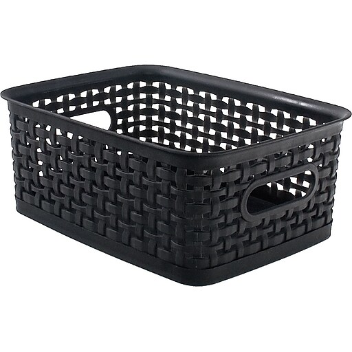Plastic Weave Bin, Black, Small Staples
