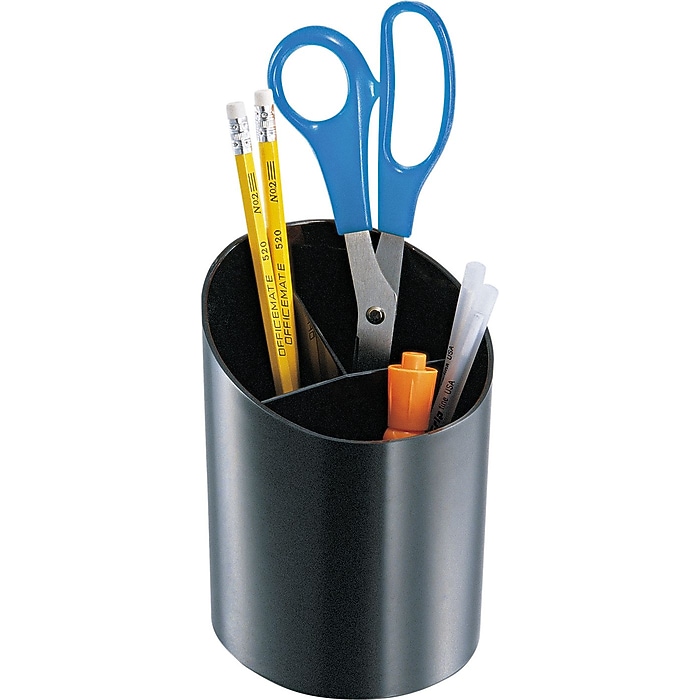 Officemate Recycled 3-Compartment Plastic Pen Cup, Black (26042