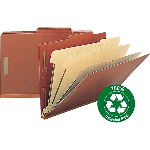 Pressboard Classification Folder, 3" Expansion, 3 Dividers, Legal, Red