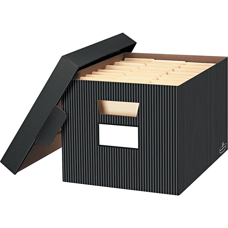 Bankers Box Stor/File Medium-Duty FastFold File Storage Boxes, Lift-Off Lid, Letter/Legal Size, Pinstripe, 4/Ct (0029803) image 1