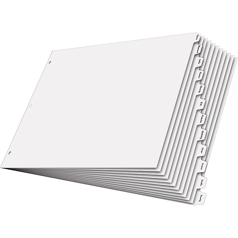 Cardinal® 11" x 17" Tabloid Write'n Erase® Tab Divider, 12-Tab, White, 1/St image 1