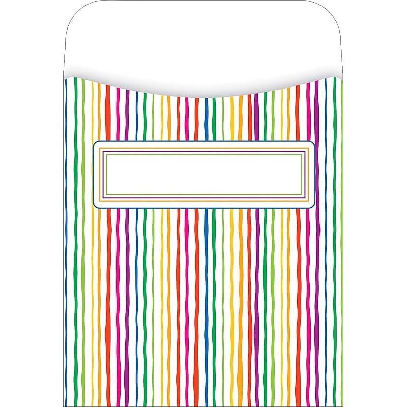 Barker Creek Happy Stripes Peel & Stick Library Pockets, 5.125" x 3.5", 30/Pack (LL120/Pack9) image 1