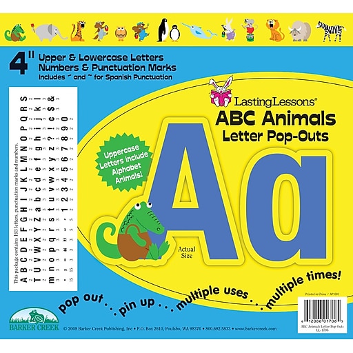 Barker Creek ABC Animals 4" Letter Pop Out, All Age | Staples