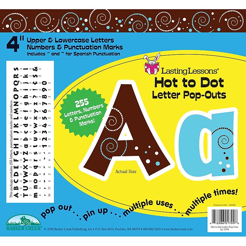Barker Creek Hot to Dot  4" Letters and Numbers, Multicolored, 255/Pack (LL1709) image 1