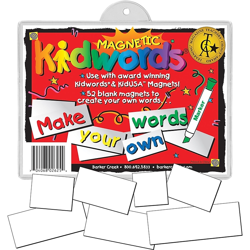 Barker Creek Learning Magnets Kidwords, Make Your Own Words, 52 Magnetic Pieces/Pack (LM2625) image 1
