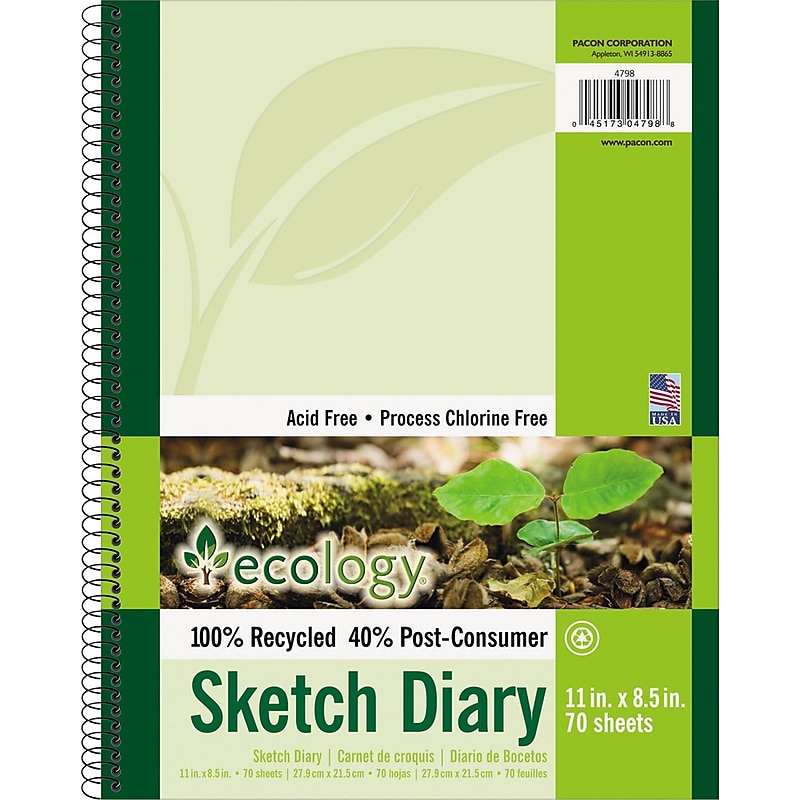 Pacon Ecology 8.5" x 11" Spiral Bound Sketch Pad, 70 Sheets/Pad (PAC4798) image 1