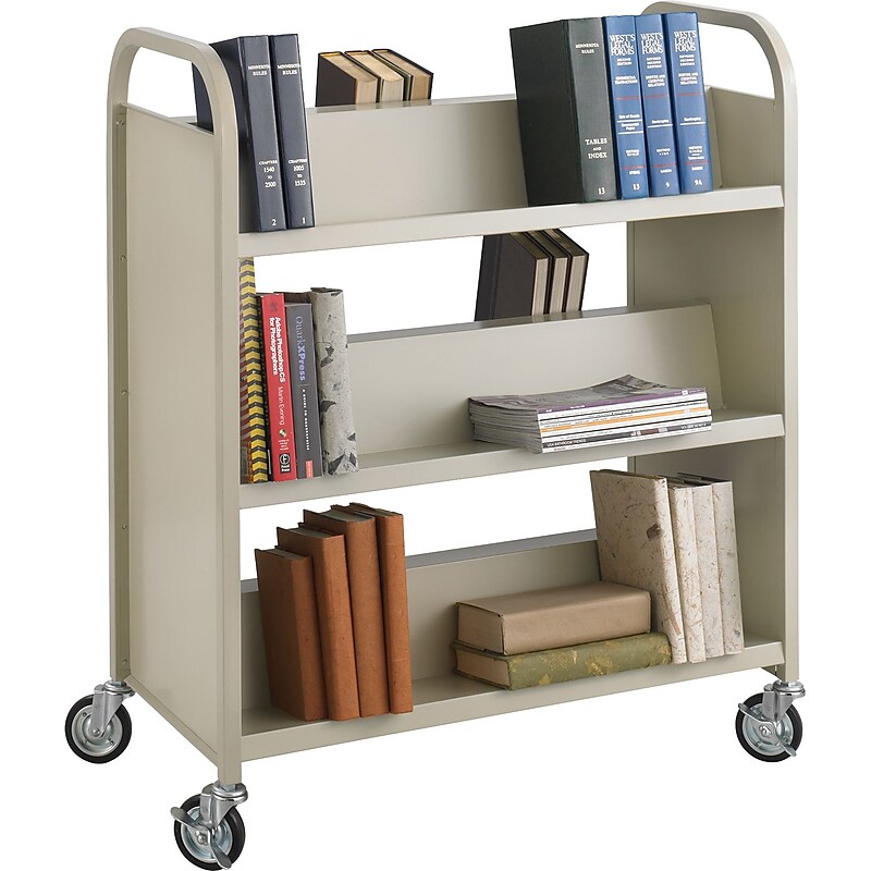 Safco 5357 6-Shelf Metal Mobile Book Cart with Swivel Wheels, Sand (5357SA) image 1