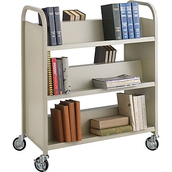 Safco 5357 6-Shelf Metal Mobile Book Cart with Swivel Wheels, Sand (5357SA)
