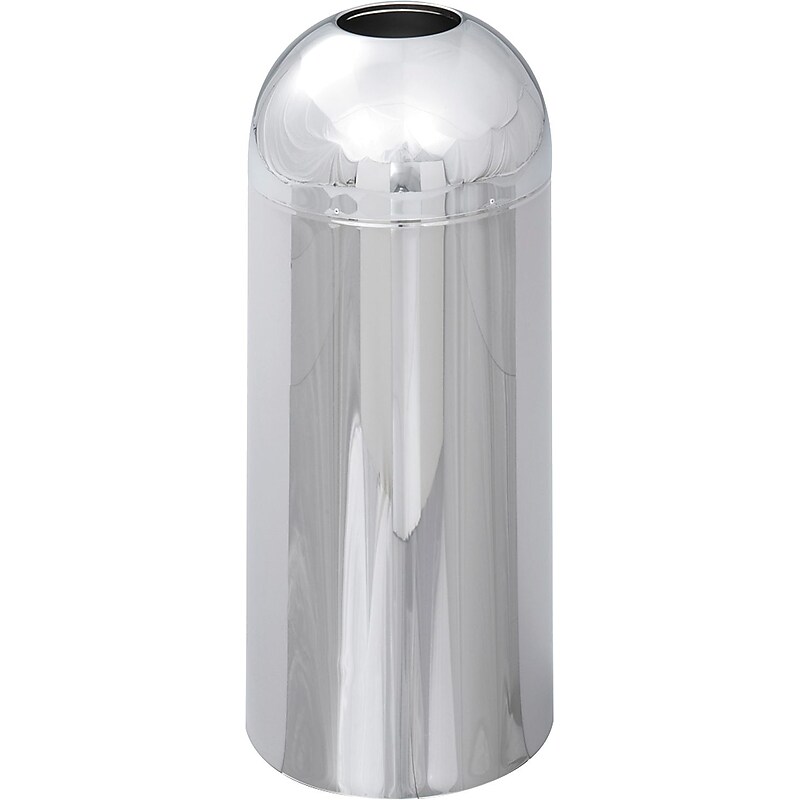 Safco Reflections Open Top Dome Receptacle Stainless Steel Trash Can with Lid, Gray, 15 gal. (9875) image 1