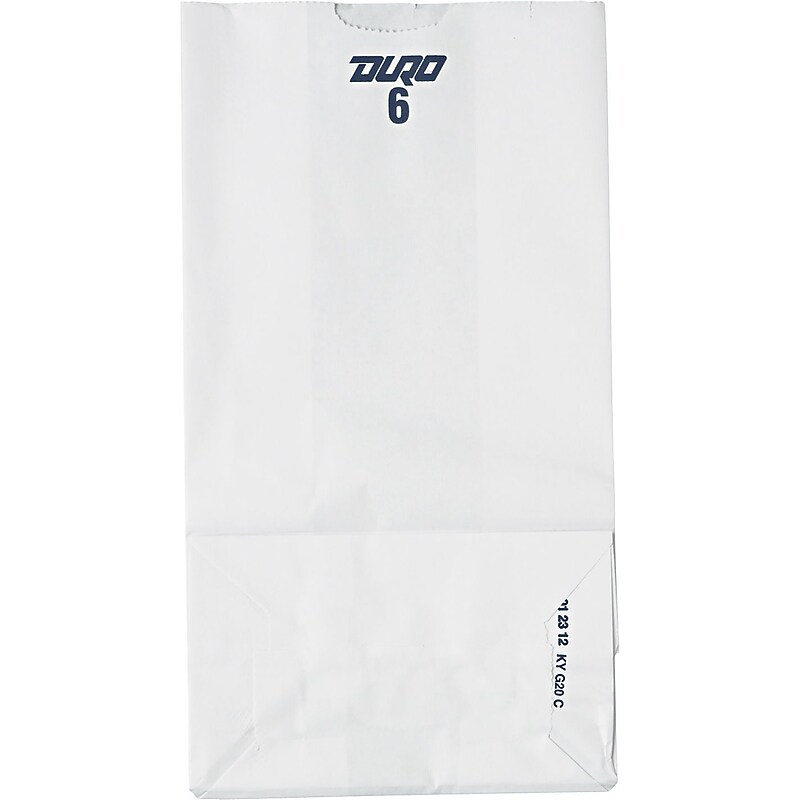 Duro Bag GW Series 11 1/16"H x 6"W x 3 5/8"D Kraft Paper Grocery Bag, White, 500/PK (BAGGW6500) image 1