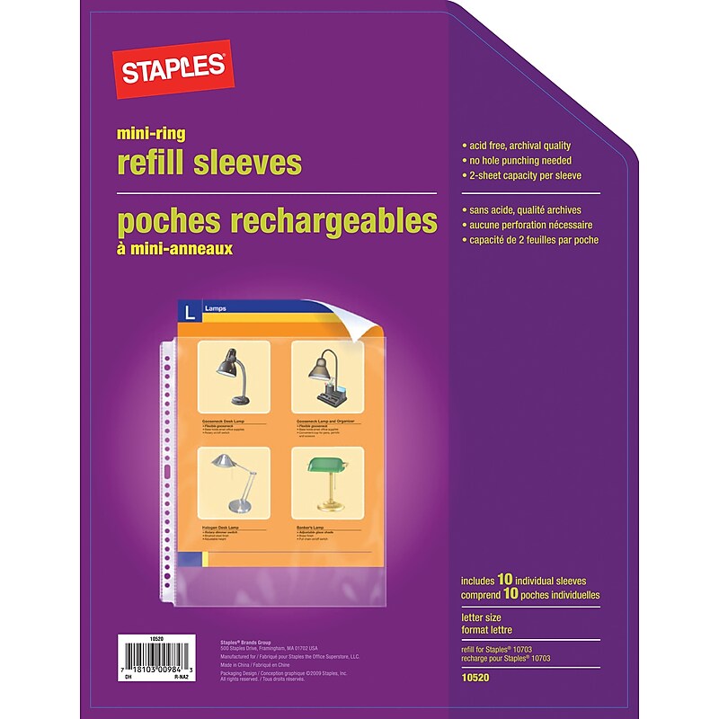 Staples Spiral-Ring Presentation Book Letter Size Additional Sleeves, 10/Pack (10520-CC) image 1