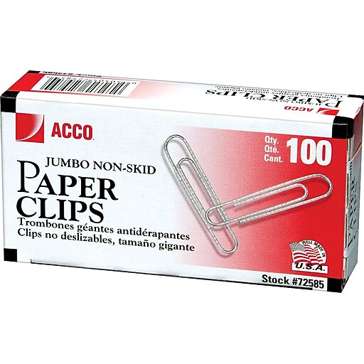 ACCO Economy Jumbo Paper Clips, Silver Finish, 100/Box Staples