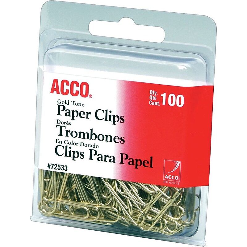 ACCO Gold Tone Standard Paper Clips, Gold, 100 Clips/Pack (A7072533) image 1