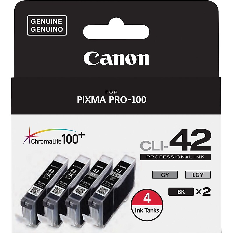Canon 42 Black/Gray/Light Gray Standard Yield Ink Cartridge, 4/Pack (6384B008) image 1