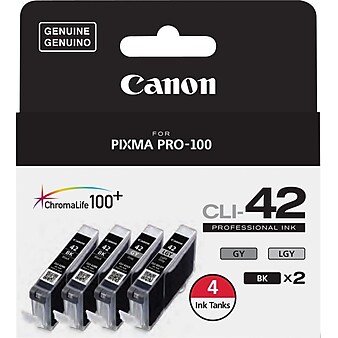 Canon CLI-42 Black/Gray/Light Gray Standard Yield Ink Cartridge, 4/Pack (6384B008)
