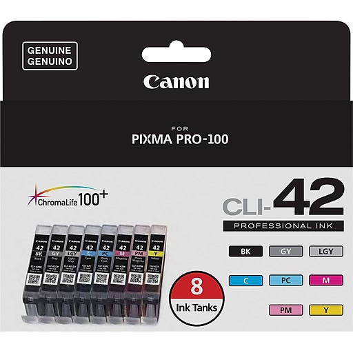 8 Genuine Canon CLI-42 BK C M Y PC PM GY LGY PIXMA Pro 100 42 ink CLI42 6384B007 