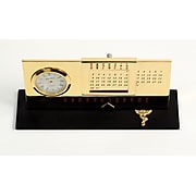 Bey-Berk D232 Gold Plated Black Base Perpetual Calendar and Clock, Chiropractor