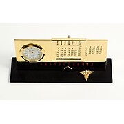 Bey-Berk D232 Gold Plated Black Base Perpetual Calendar and Clock, Nursing
