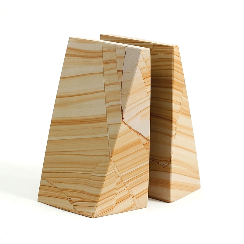 Bey-Berk Marble Marble Book Ends, 6"H, Beige (R10S) image 1