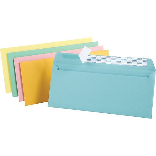 Staples EasyClose Pastel Color 10 Envelopes, 4 1/8"H x 9 1/2"W