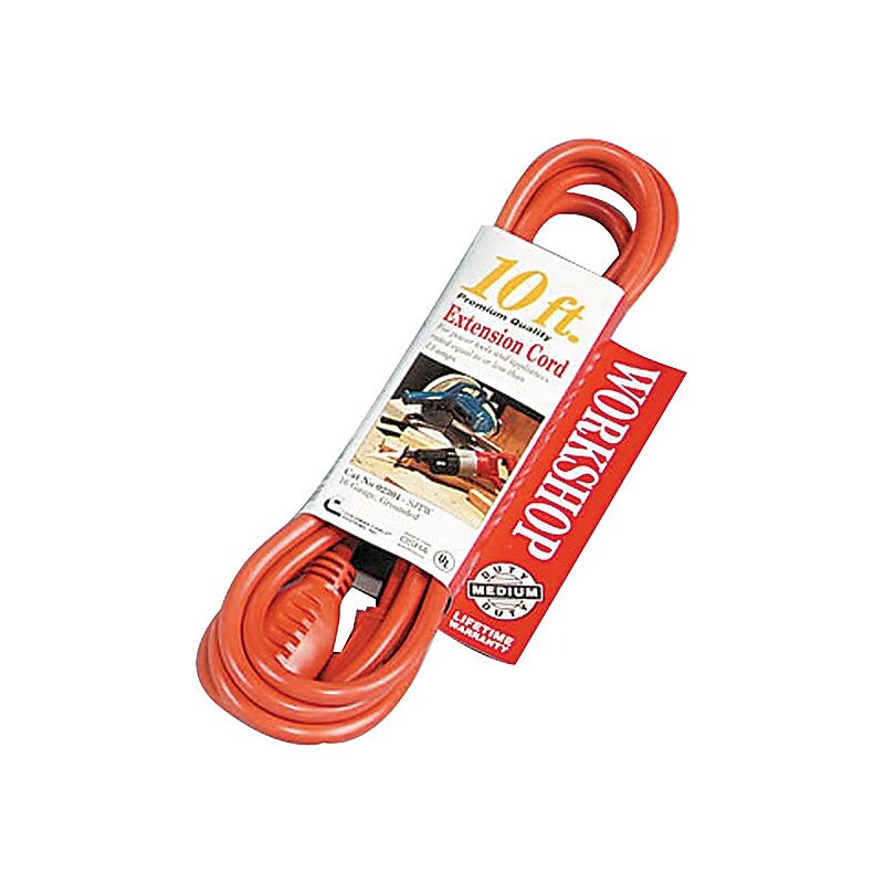 Coleman Cable 10' Outdoor Extension Cord, 16 AWG, Orange (172-02304) image 1