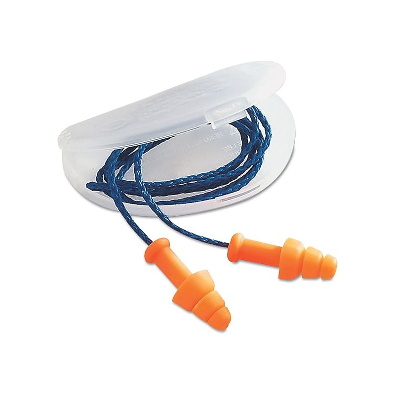 Howard Leight Corded Earplugs, NRR 25 dB, Orange/Blue, 100/Box (154-SMF-30W-P) image 1