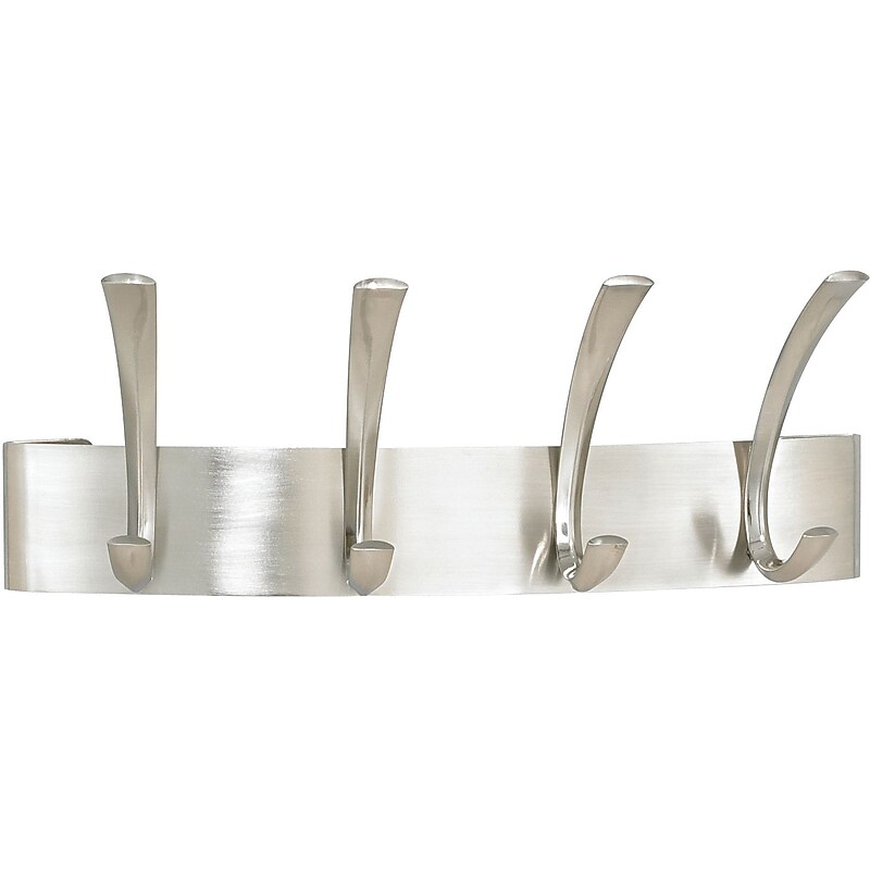 Safco® Metal Coat Rack, 4 Hook, Silver, 5 1/4"H x 14 1/4"W x 4 1/4"D image 1