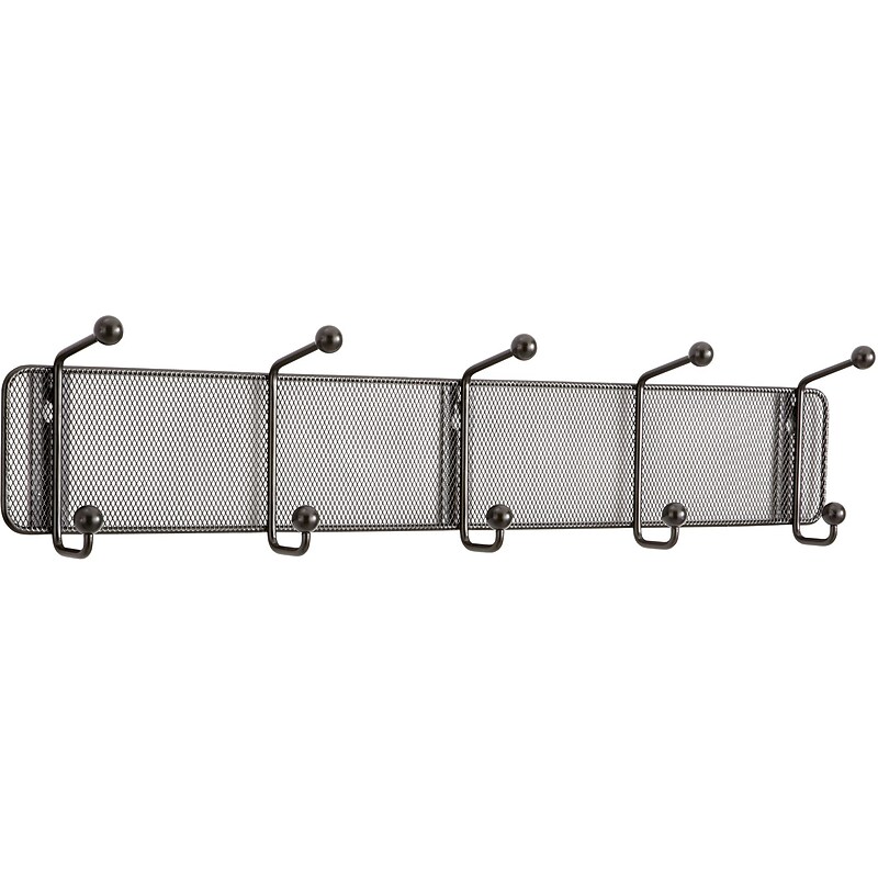 Safco Onyx Mesh Wall Rack, 5 Hook, Black, 5 1/2"H x 26 3/4"W x 3"D image 1