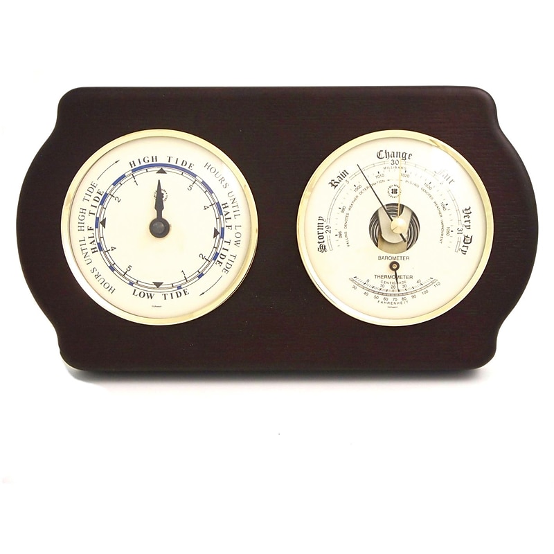 Bey-Berk Brass and Ash Wood Tide Clock/Barometer/Thermometer image 1