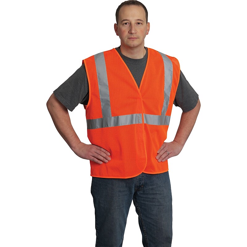 Protective Industrial Products Safety Vests, ANSI Class 2, Orange Mesh, XL (302-MVGOR-XL) image 1