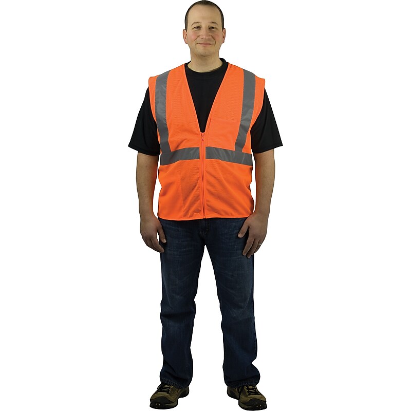 Protective Industrial Products Safety Vests, ANSI Class 2, Zipper Orange Mesh, Large (302-MVGZ4POR-L) image 1