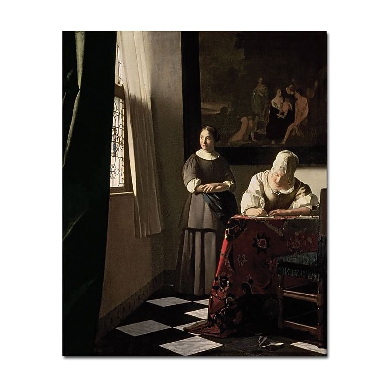 Trademark Global Jan Vermeer "Lady Writing a Letter with her Maid, 1670" Canvas Art, 32" x 26" image 1