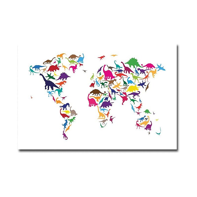 Trademark Global Michael Tompsett "Dinosaur World Map" Canvas Art, 30" x 47" image 1