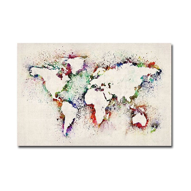 Trademark Global Michael Tompsett "World Map Paint Splashes" Canvas Art, 30" x 47" image 1