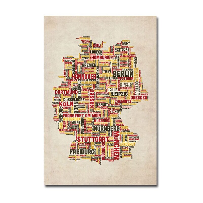 Trademark Global Michael Tompsett "Germany - Cities Text Map" Canvas Art, 24" x 16" image 1