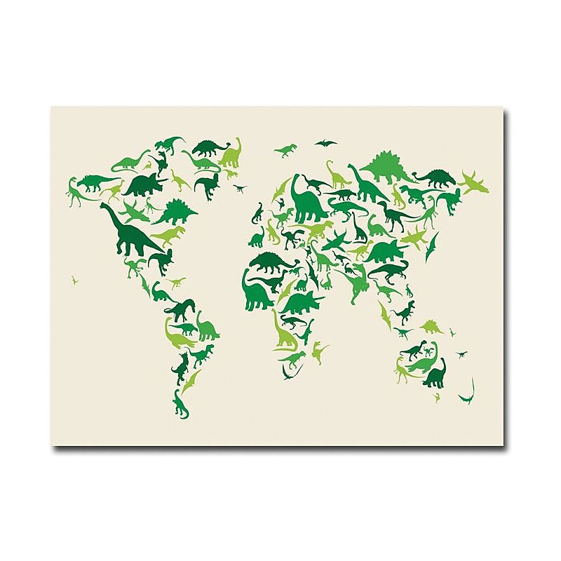 Trademark Global Michael Tompsett "Dinosaur World Map" Canvas Art, 18" x 24" image 1