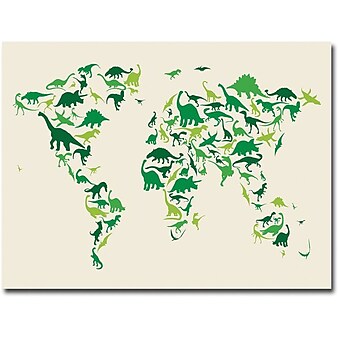 Trademark Global Michael Tompsett "Dinosaur World Map" Canvas Art, 18" x 24"
