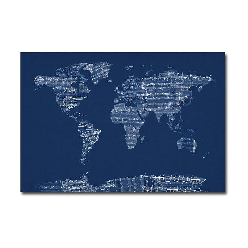 Trademark Global Michael Tompsett "Sheet Music World Map in Blue" Canvas Art, 30" x 47" image 1