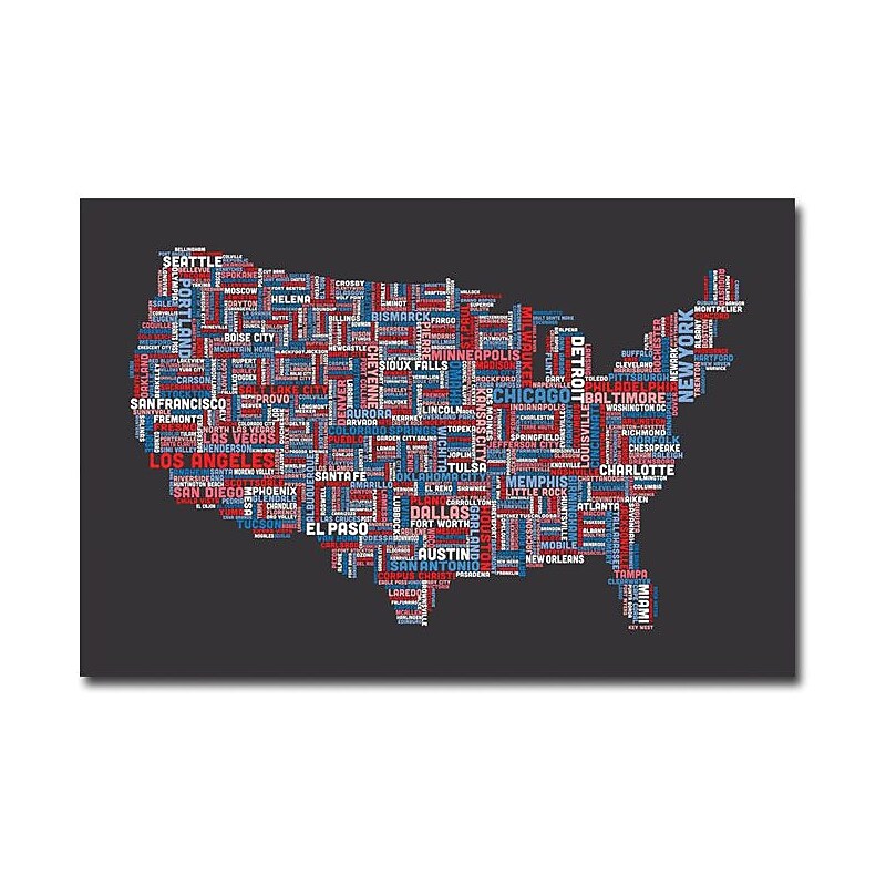 Trademark Global Michael Tompsett "US Cities Text Map" Canvas Art, 16" x 24" image 1
