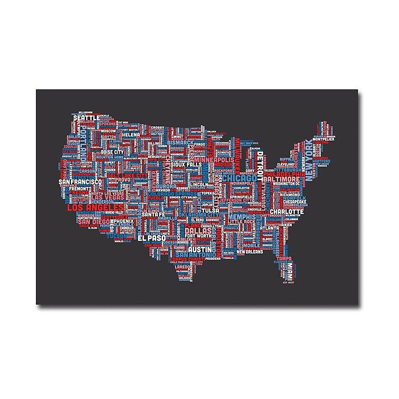 Trademark Global Michael Tompsett "US Cities Text Map" Canvas Art, 30" x 47" image 1