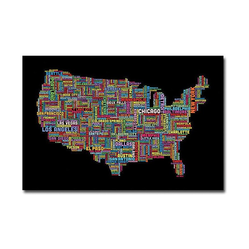 Trademark Global Michael Tompsett "US Cities Text Map II" Canvas Art, 16" x 24" image 1