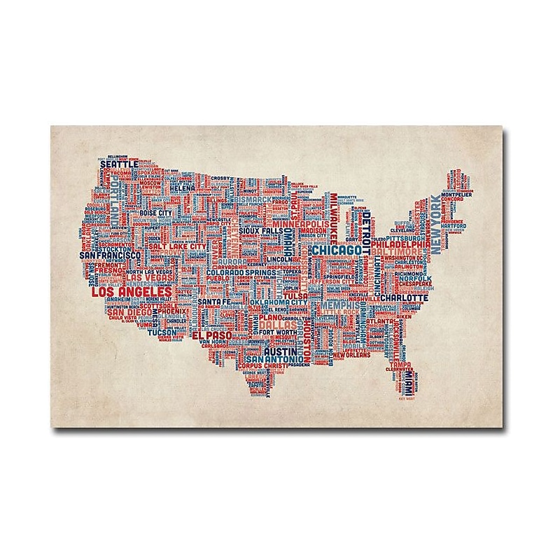 Trademark Global Michael Tompsett "US Cities Text Map V" Canvas Art, 30" x 47" image 1