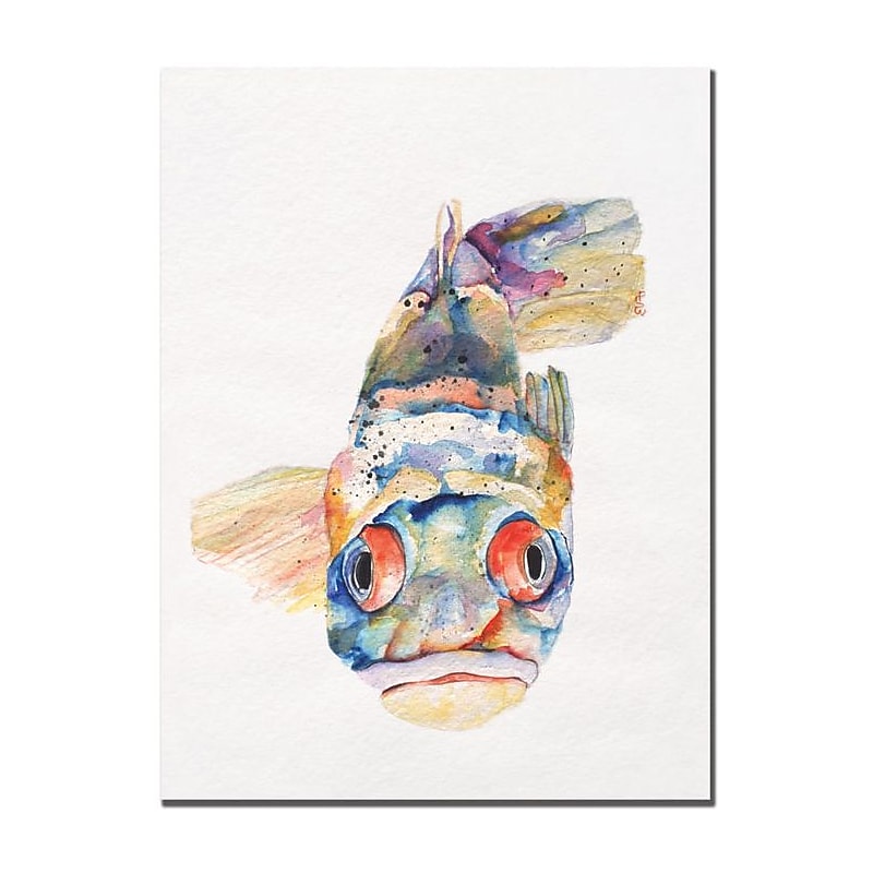 Trademark Global Pat Saunders White "Blue Fish" Canvas Art, 32" x 26" image 1