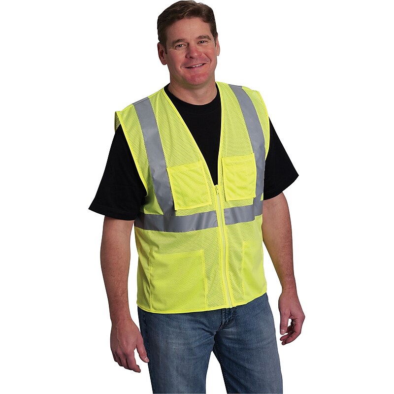 Protective Industrial Products High Visibility Sleeveless Safety Vests, ANSI Class 2, Yellow Mesh, XL (302-MVGZ4PLY-XL) image 1
