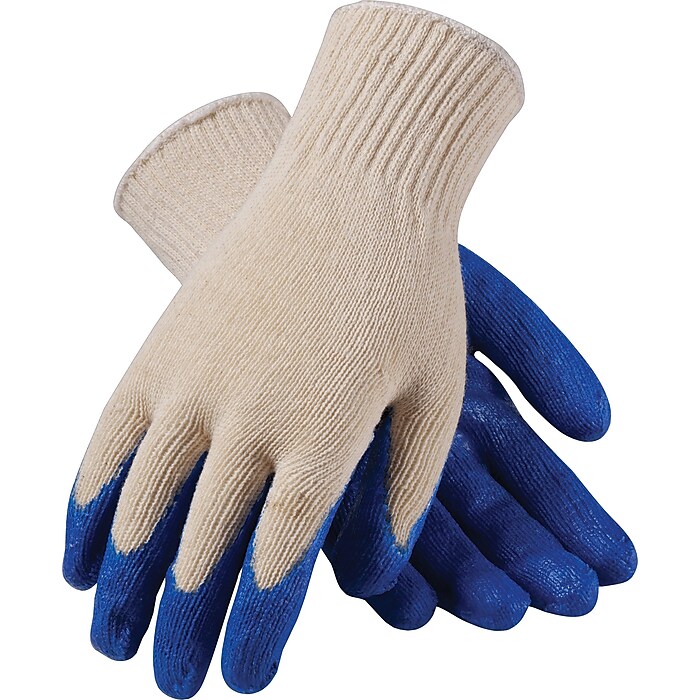 PIP 39 C122 Latex Coated Cotton Poly Gloves Medium 10 Gauge Natural Blue 12 Pairs 39 C122 M Staples