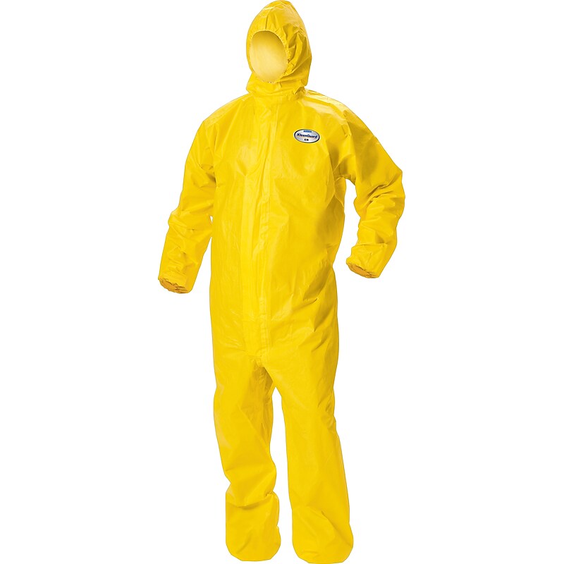 KleenGuard® A70 Hooded Zipper Front Coverall With Elastic Wrists and Storm Flap, Chemical Spray Protection, Yellow, 2XL, 12/Ct image 1
