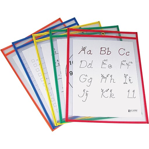 9" x 12" Reusable Dry Erase Pockets Primary Colors, 5/pack Staples